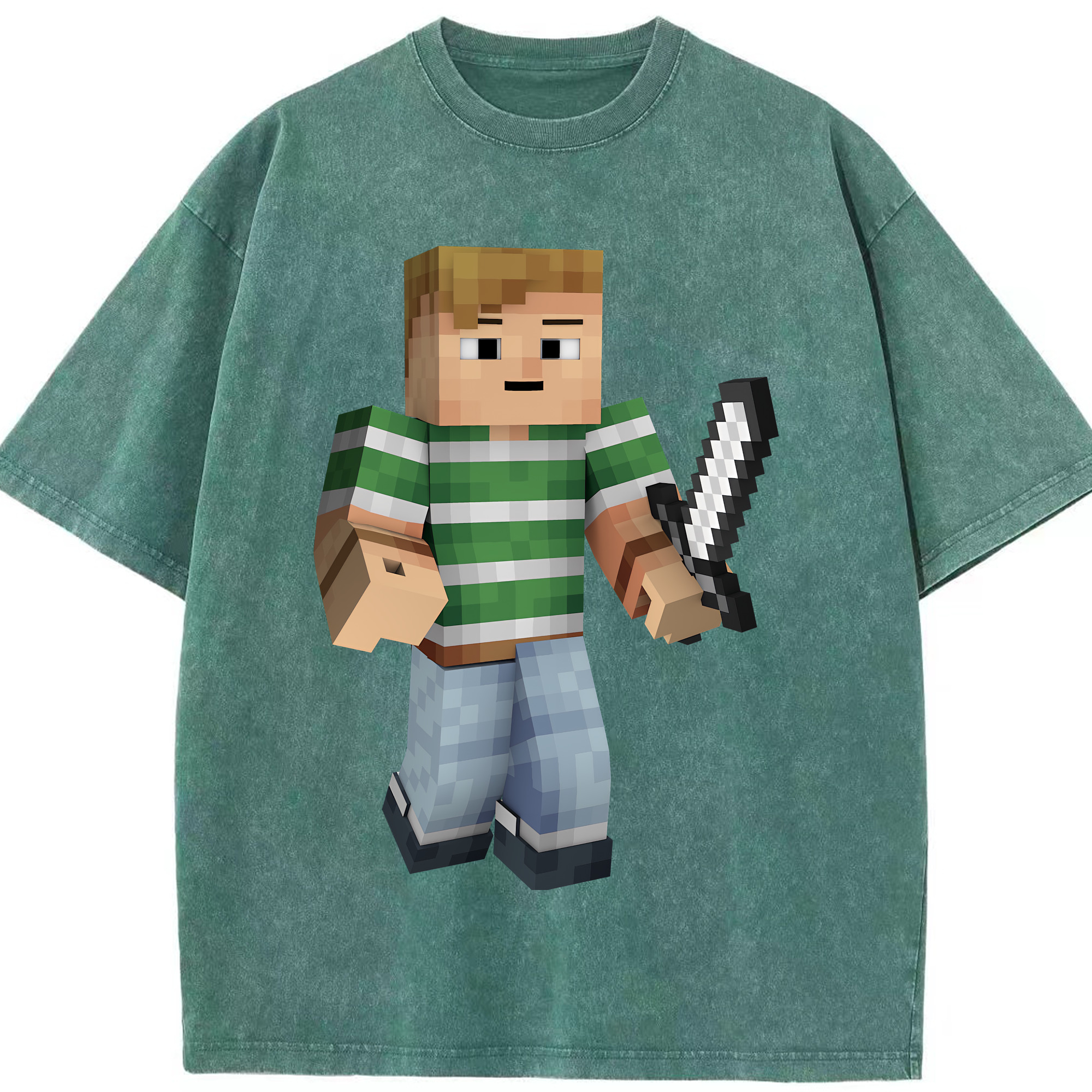 （画像用） マインクラフト ブロックの世界 Minecraft MC Block world 綿100% ヴィンテージ風 半袖Tシャツ（フロントプリント）